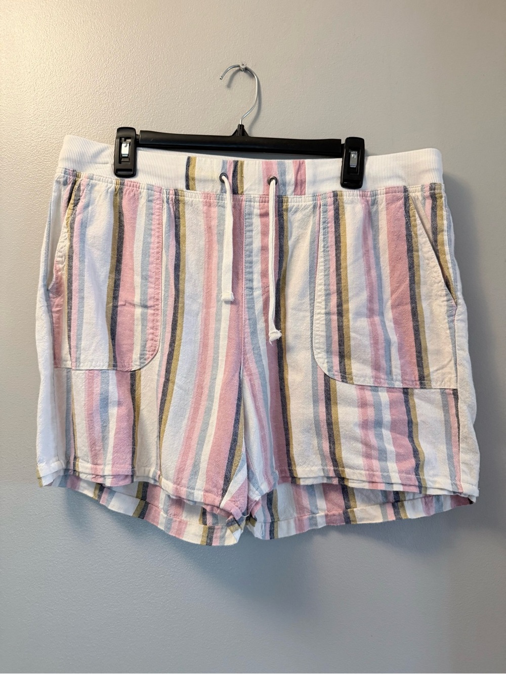 Striped Linen-blend Drawstring Shorts - Pink Multi